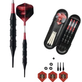 Professional Exquisite 20 Gram Soft Tip Darts Set Carrying Hard Suitcase 3 Black Coated Iron Barrels 3 Aluminum Shaft, Each Recreation Room, Bar and Game Room Level (Red+3 Extra Flights)