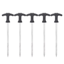 Tent Stakes,Set of 5 Heavy Duty Stainless Steel Tent Peg Ground Nails Screw Nail Stakes for Frozen Soil Ice Surface