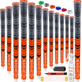 SAPLIZE Cross Corded Golf Grips 13 Pack, Low Taper Design, Choose from 13 Grips with 15 Tapes or 13 Grips with All Kits, 3 Sizes 6 Colors Options, Multi-compound Hybrid Golf Club Grips, CL03 Series