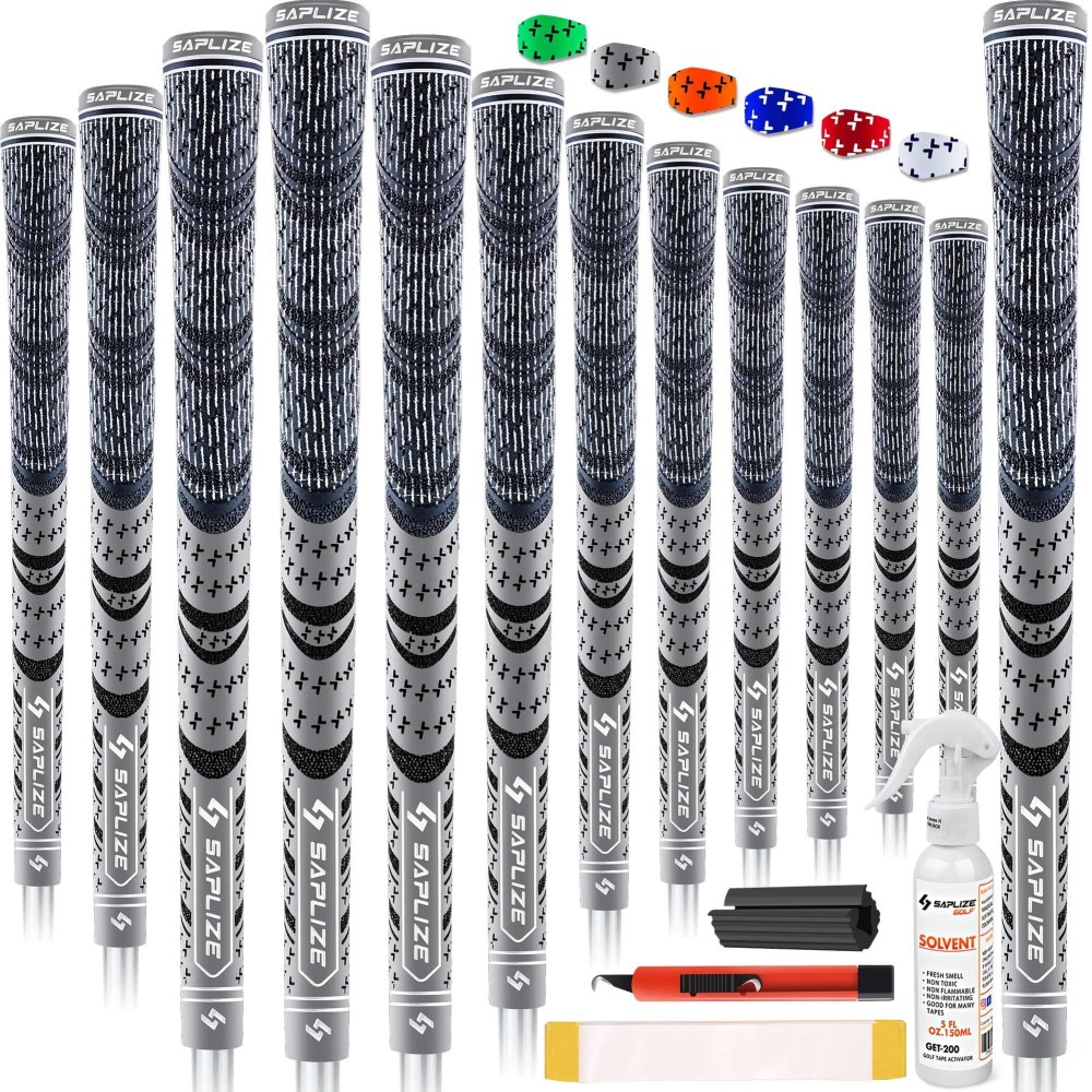 SAPLIZE Cross Corded Golf Grips 13 Pack, Low Taper Design, Choose from 13 Grips with 15 Tapes or 13 Grips with All Kits, 3 Sizes 6 Colors Options, Multi-compound Hybrid Golf Club Grips, CL03 Series