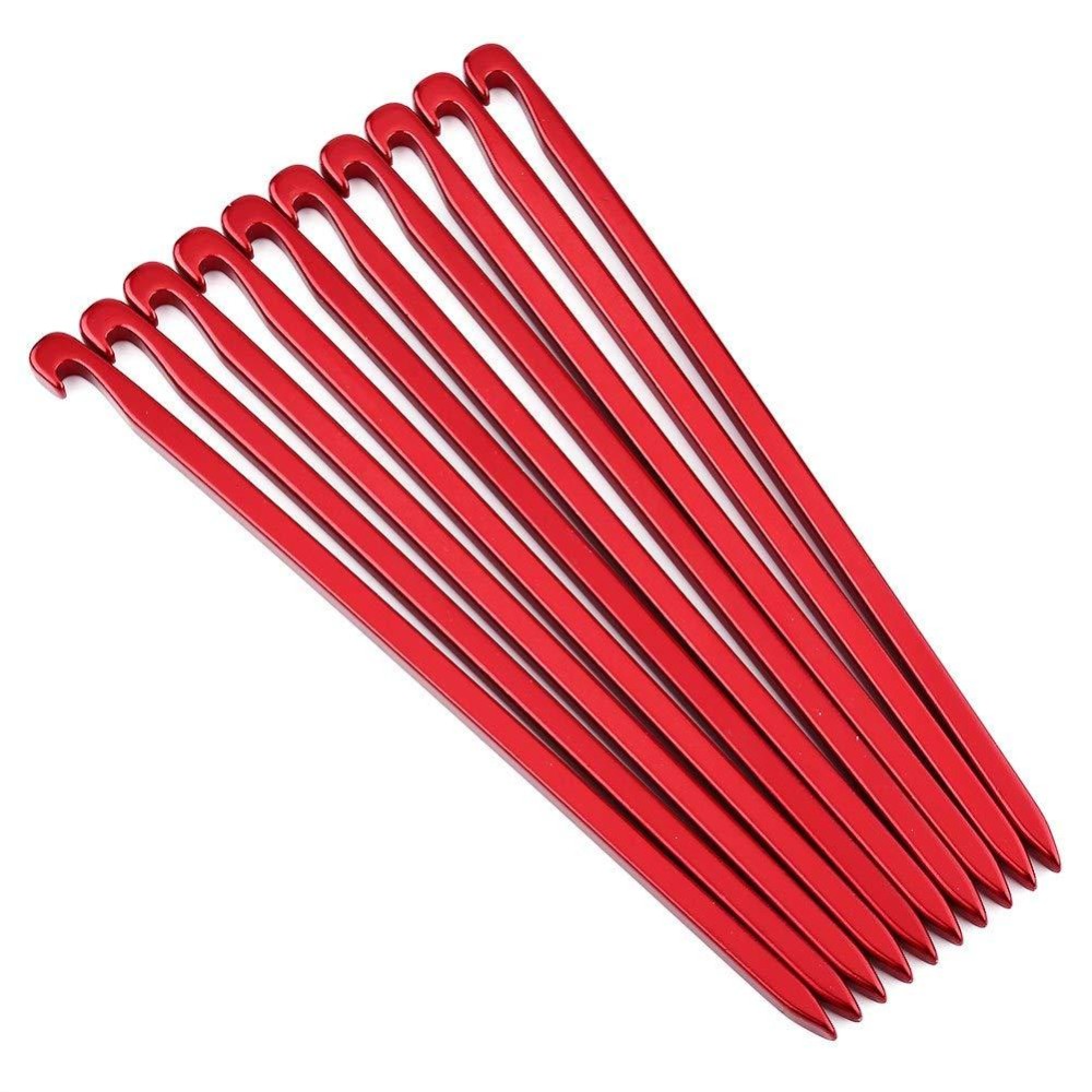 Tent Stake, 10Pcs 16cm/6.29in Outdoor Heavy Duty Galvanized Non-Rust Tent Pegs, Aluminum Camp Awning Canopy Accessories Tent Rock Stakes Pegs Nails for Camping(Red)