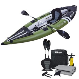 Elkton Outdoors Steelhead Inflatable Fishing Kayak - One-Person Angler Blow Up Kayak, Includes Paddle, Seat, Hard Mounting Points, Bungee Storage, Rigid Dropstitch Floor and Spray Guard