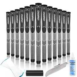 CHAMPKEY STP Polymer Golf Grips Set of 13 - Choose Between 13 Grips with 15 Tapes and 13 Grips with All Repair Kits (Black&Grey(Repair Kits Included), Oversize)