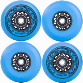 AOWISH Inline Skate Wheels Outdoor Asphalt Formula Aggressive Roller Blades Wheels 90a Roller Hockey Replacement Wheels with Bearings ABEC-9 and Floating Spacers, 4-Pack (Blue, 80mm)