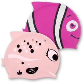 The Friendly Swede Kids Silicone Swim Cap Kids, Swim Caps for Girls and Boys, Swimming Cap for Kids, Kids Swim Cap, Swimming Caps, Toddler Swim Cap - with Fun Animal Print - Pink Fish (2-Pack)