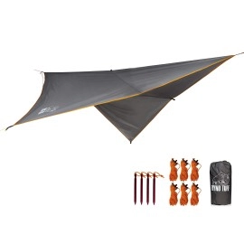 Ryno Tuff 10 X 10 ft Waterproof Hammock Rain Fly, Aluminum Ground Stakes & Guy Lines - Lightweight 3000MM Rated Sunshade Tarp for UV Protection While Outdoor Camping, Backpacking, Traveling & Hiking