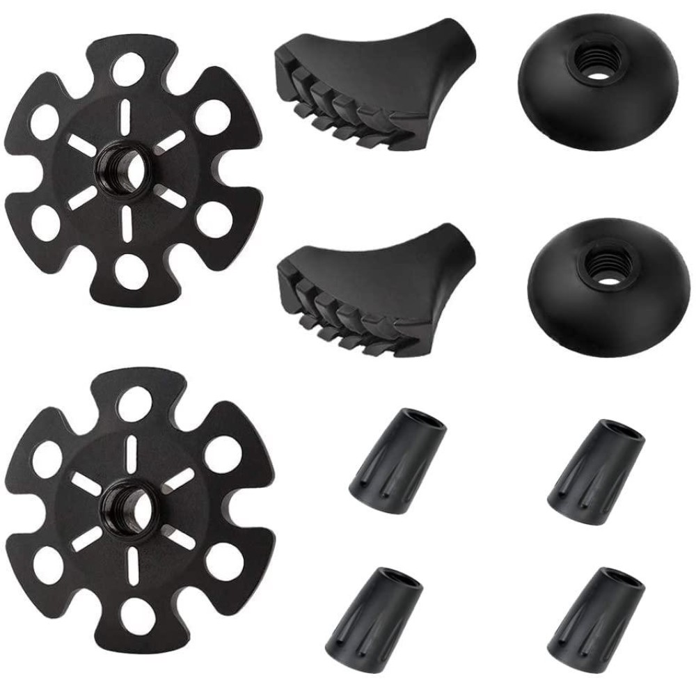 Hiking Walking Sticks Rubber Tips 10 Pack, Replacement Tips Protectors, Snow Baskets, Mud Baskets Set for Trekking Poles, Fits Most Standard Hiking, Trekking, Walking Poles
