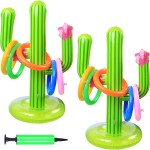 Inflatable Cactus Ring Toss Game Set Includes 2 Pieces Inflatable Cactus, 10 Pieces Inflatable Rings for Summer Pool Beach Luau Party Supplies