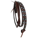 CHALLENGER Horse Western 8ft Contest Barrel Rolled Leather Reins Turquoise Brown 66RT21TR