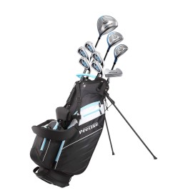 Precise AMG Ladies Womens Complete Golf Clubs Set Includes Driver, Fairway, Hybrid, 6-PW Irons, Putter, Stand Bag, 3 H/Cs - Choose Color and Size! (Light Blue, Petite Size -1