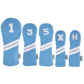 Light Blue Sunfish Leather Golf Headcover 5 Piece Set 1 3 5 X H Driver Fairway Hybrid