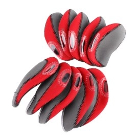 Golf Iron Club Head Protector, 10Pcs Neoprene Wear Resistant Golf Clubs Protection Set Golf Replacement Accessory(Grey + Red)