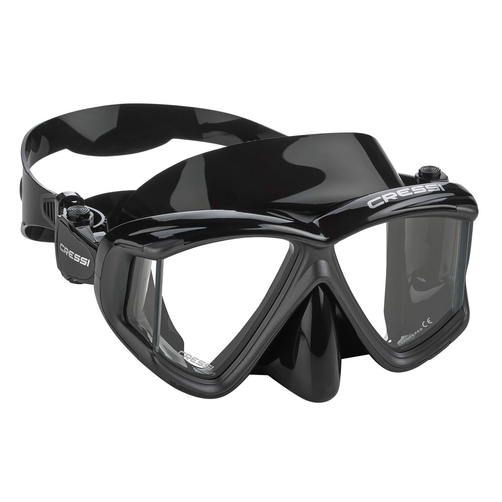 Cressi P-DS465050 Italian Designed Liberty Quattro Panoramic View Tempered Glass Lens Premium Scuba Snorkeling Mask, All Black Metallic