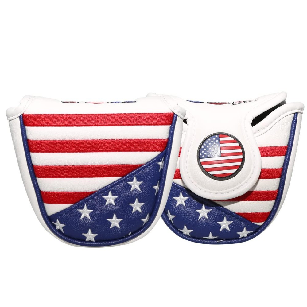 Mallet Putter Cover Headcover Golf Headcover Club Protector Magnetic Closure for Odyssey 2ball 2 Ball Two Ball Scotty Cameron Taylormade USA American Flag Red Blue White