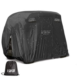 10L0L 500D Waterproof Golf Cart Cover Universal Fits for Club Car, E-Z GO, Yamaha and Most Brand 4 Passenger Golf Cart -Black