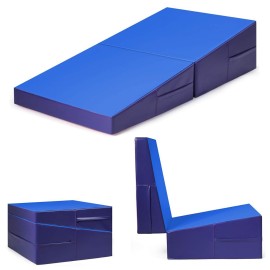 Giantex Incline Gymnastics Mat Wedge Folding and Non-Folding Gymnastics Gym Fitness Skill Shape Tumbling Mat for Kids Play Home Exercise Aerobics (Blue/Light Green 47
