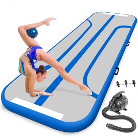 SereneLife Gymnastics Inflatable Air Tumbling Mat - 13 Ft Outdoor/Home Indoor Gymnastics Mat Air Tumbling Mat Track - Floor Tumble Track Mats For Gymnastics, Yoga, Cheerleading - (Blue)