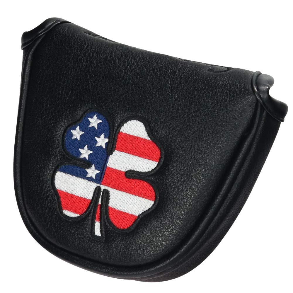 CRAFTSMAN GOLF USA US Flag Clover Leather Black Mallet Putter Cover Headcover (Mallet)