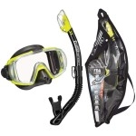 TUSA Sport Adult Visio Tri-Ex Mask and Dry Snorkel Combo, Black/Yellow (UC-3125PQB-FY)