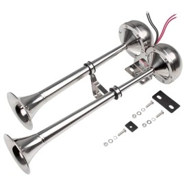 FARBIN Boat horn Waterproof Stainless Steel Dual Trumpet,Electric Horn for 12v Boats Ship Sailboat Yacht Off-Road Vehicle Truck SUV RV Vans Touring Car (Stainless steel double tube, 12V)