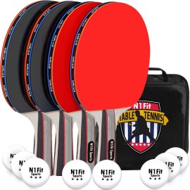 Ping Pong Paddle Set - Includes 4 Player Rackets, 8 Professional Table Tennis Balls, Portable Storage Case for Indoor-Outdoor Play