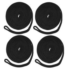 NovelBee 4 Pack of 3/8 Inch x 20 Feet Double Braid Nylon Dockline,Mooring Rope Dock Line,Working Load Limit 660 lbs,Breaking Strength 3,300 lbs (4pcs,Black)