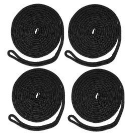 NovelBee 4 Pack of 3/8 Inch x 20 Feet Double Braid Nylon Dockline,Mooring Rope Dock Line,Working Load Limit 660 lbs,Breaking Strength 3,300 lbs (4pcs,Black)