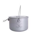 iBasingo 1300ml Outdoor Titanium Pot with Lid Folding Handle Camping Hiking Picnic Ultralight Bowl Tableware Only 166.5g Ti2043C