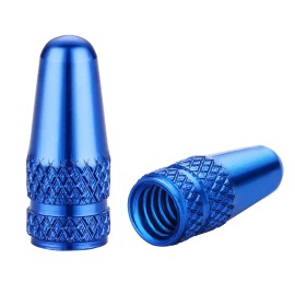 Bike Presta Valve Caps Blue Aluminum Anodized, Fully Thread Air Dust Valve Stem Covers for Bike, Used on Presta/French Valves Tire Pump Accessories Fit MTB, Mountain Bike, Rode Bike, Bicycle (5 Pack)