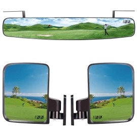 10L0L Newest Golf Cart Folding Side Mirror and Panoramic Rear View Mirror Kit for EZGO, Club Car, Yamaha,Golf Cart Accessories,