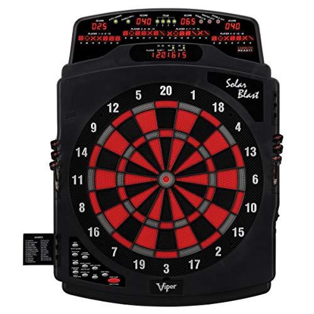 Viper Solar Blast Electronic Dartboard and Attachable Lighted Throw Line with Over 55 Games and Overhead 4-Panel Auto-Scoring LED Cricket Display