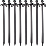 Hominize Camping Tent Stakes - Heavy Duty Metal Ground Pegs - Set of 8 pcs - 10 inches - Black