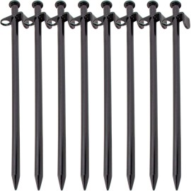 Hominize Camping Tent Stakes - Heavy Duty Metal Ground Pegs - Set of 8 pcs - 10 inches - Black