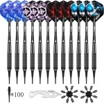 CyeeLife Soft Tip Darts 16g with 16 Flights+16 Portectors+100 Points+12 Aluminum Shafts with Rubber Rings+Tool,for 4 Beginners Home Set