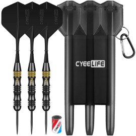 CyeeLife Steel tip Darts 24g with Carry case and Sharpener&Integrated Flights,Professional Brass Set