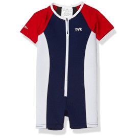 TYR Boy's Solid Thermal Suit, Navy/RED/White, 7/8