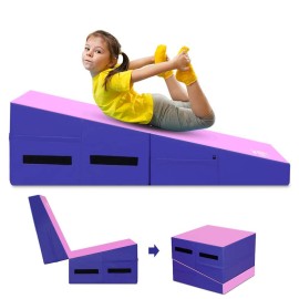 C-CHAIN Sports Folding Gymnastics Cheese Mat Gym Fitness Tumbling Skill Shape Mat for Kids Play Home Training Exercise (Purple)