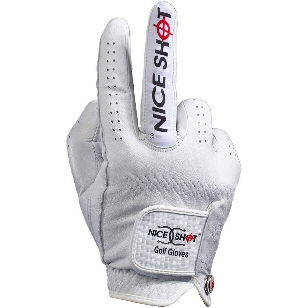 Nice Shot The Bird Golf Glove in White Cabretta Leather Men's Right Hand - Cadet Large