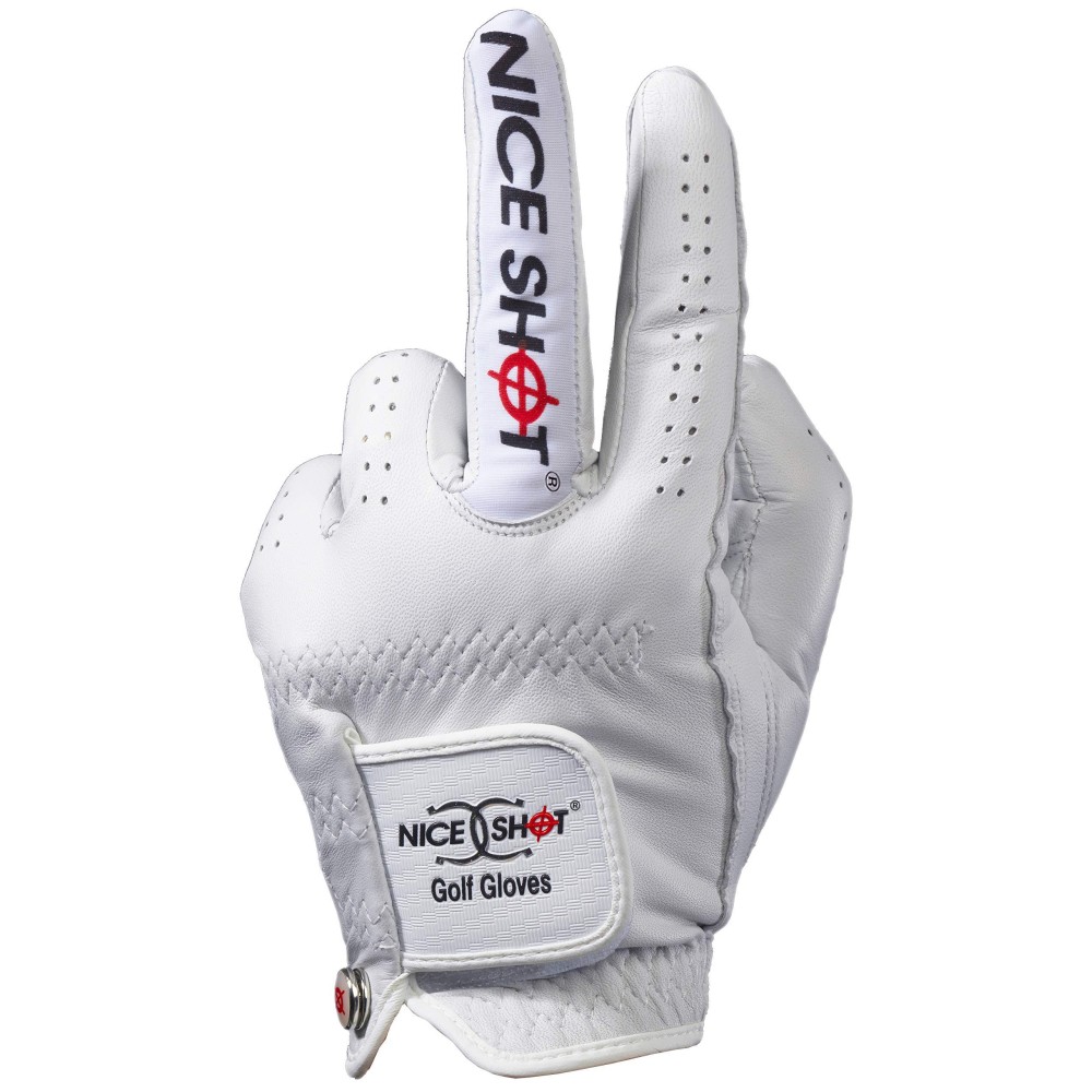 Nice Shot The Bird Golf Glove in White Cabretta Leather Men's Right Hand - Cadet Small