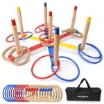 PACEARTH Ring Toss Game for Adults and Kids, Backyard Games Outdoor Games for Adults and Family -7 Pegs and Carry Bag Included, Beach Games Lawn Games for Adults and Family