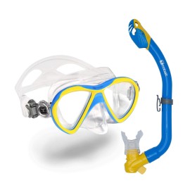 COBALT Komodo Kids Snorkel Combo - Anti-Fog, Anti-Leak Mask and Dry-Top Snorkel Set for Youth and Junior Snorkeling, Scuba Diving. (Royal/Yellow)