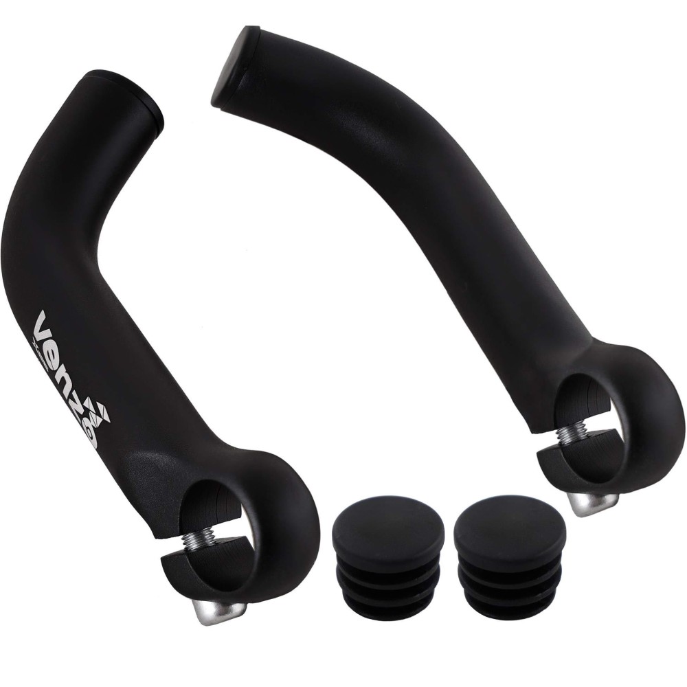 Venzo Bicycle Handlebar Extender For Mountain Hybrid Bike - Compatible with 7/8' 22.2mm - Flat Bar Ends with Plugs - 150mm - Ergonomic Design Lightweight and Durable