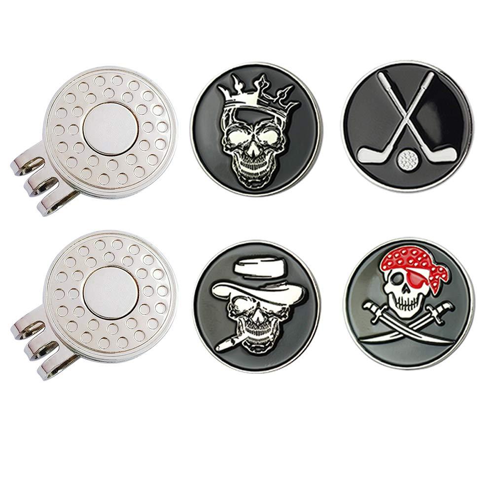 GOLTERS Golf Ball Markers with Hat Clips Value Sets for Men Women Golfer, Removable Attaches Easily to Golf Cap Premium Gifts (Skull Club)