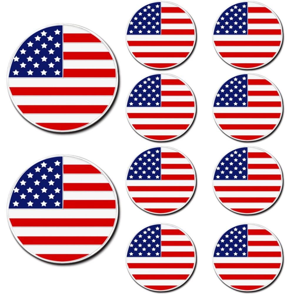 Golf Ball Markers for Men Women 10 Pack Assorted Patterns fits All Magnetic Golf Tools Alloy Soft Enamel Technique Marker for Hat Clips Gloves Divot Tools Marks (USA Flag)