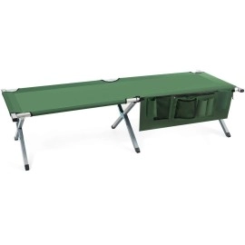 Goplus Folding Camping Cot, Heavy-Duty Foldable Bed for Adults Kids W/Carry Bag, Side Pockets, 450 lbs (Max Load), Outdoor Portable Sleeping Cot for Traveling (Green)