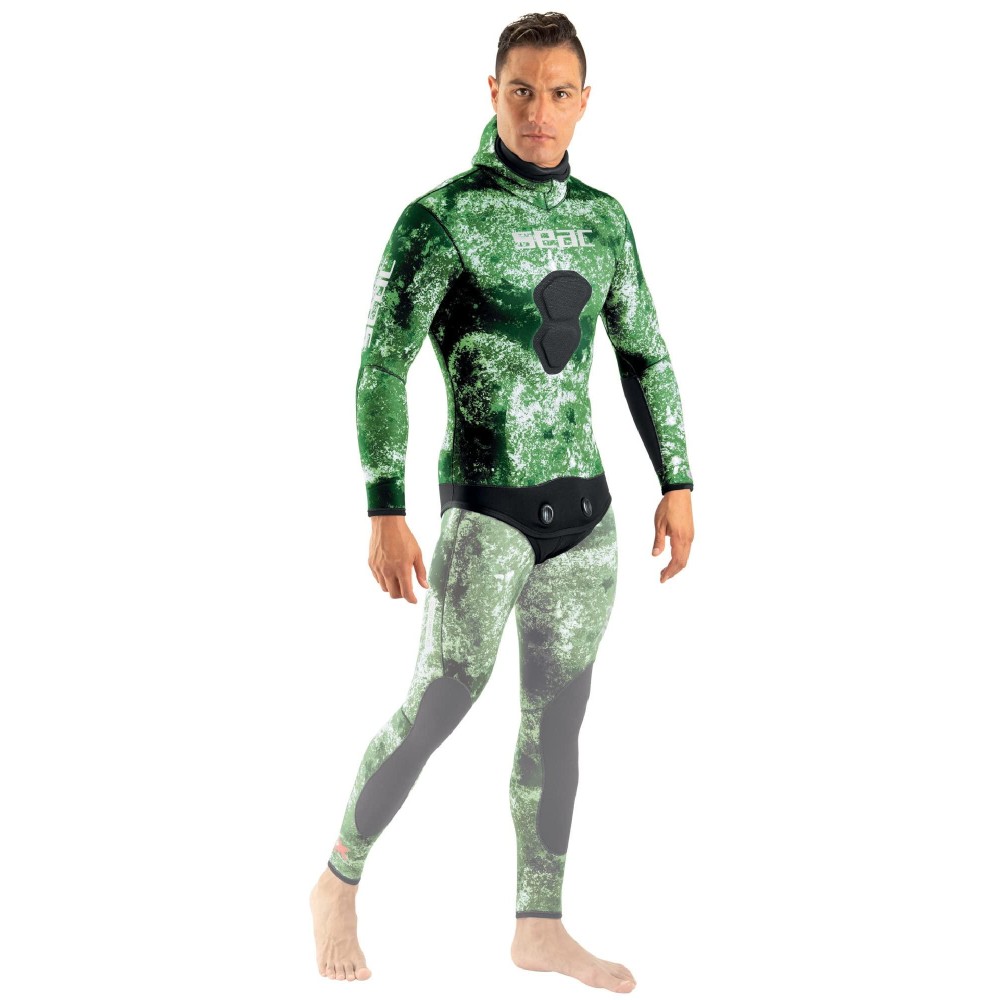 SEAC Ghost, Jacket in 7 mm Ultrastretch Neoprene with Incorporated Hood for Freediving and Spearfishing, camo Green, Large