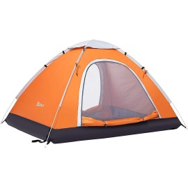 Ubon 3 Person Lightweight Instant Tent Durable Pop Up Indoor Tent Portable Backyard Tent for Camping Hiking - Orange