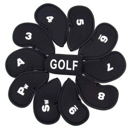 AUEAR, 11 Pack Golf Head Covers Black Neoprene Iron Putter Headcovers Set Fit All Brands