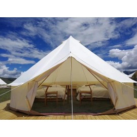 Outdoor Family Camping Safari Glamping Tent Waterproof Luxury 3/4/5/6M Yurt Bell Tent with Mesh Screen (Off White Oxford Tent, 6M Bell Tent)