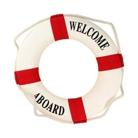 Basic Fundamentals Welcome Aboard- Red Nautical Decorative Life Ring Buoy - Home Wall Decor - Nautical Decor - Decorative Life Ring Preserver (20x3.5x20)